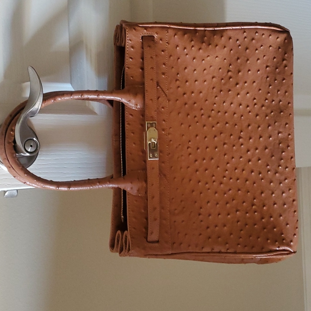 Ostrich Print Leather Purse